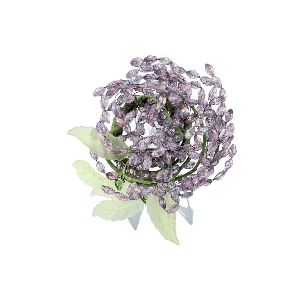 Handmade Hairpiece Haircomb Pink Beads with Green Leaves